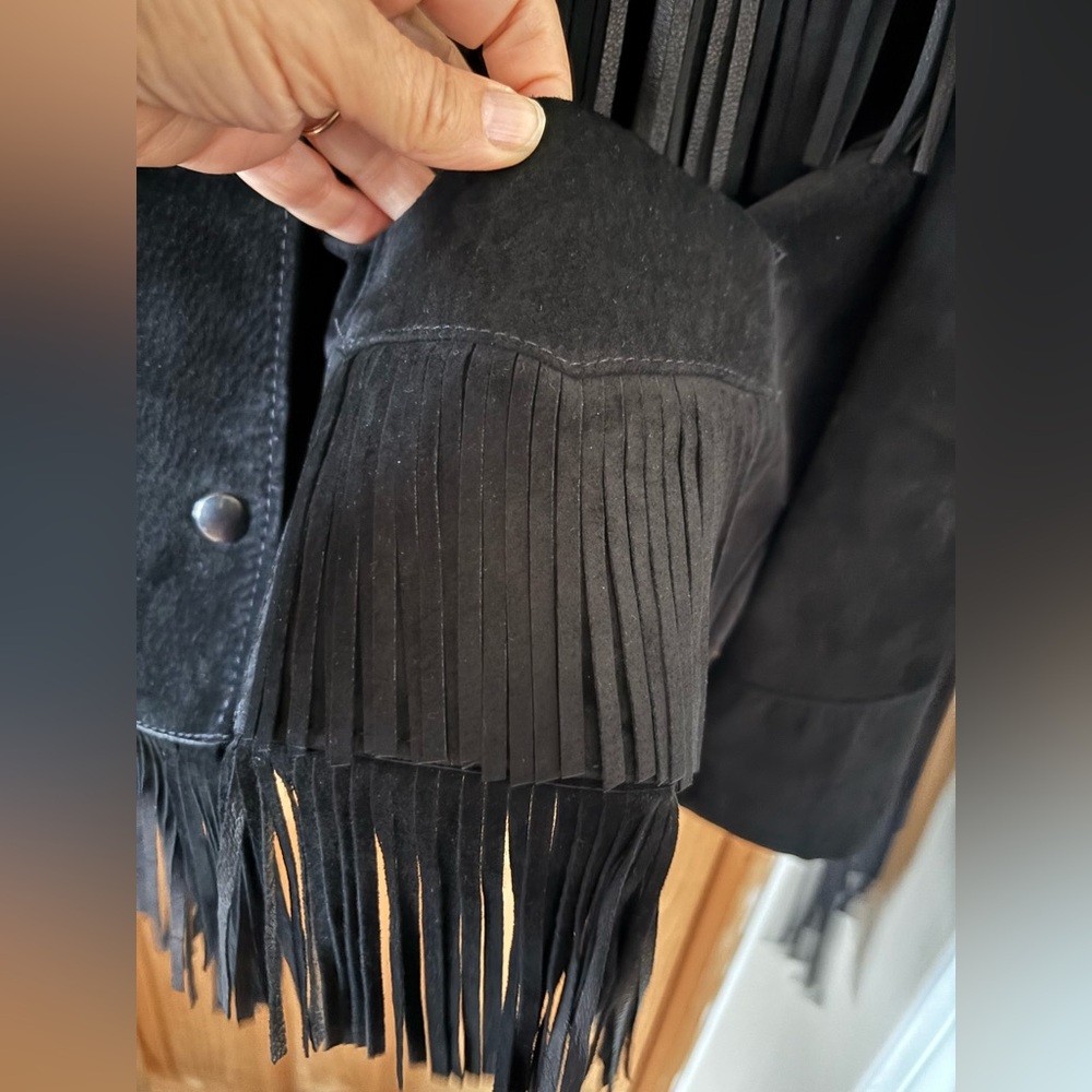 Black Suede Fringe Leather Jacket by - Picture 6 of 16